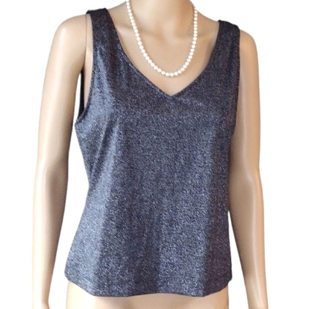 Cabernet Women's Size XL Sparkly Nylon Metallic Dark Silver Tank Top